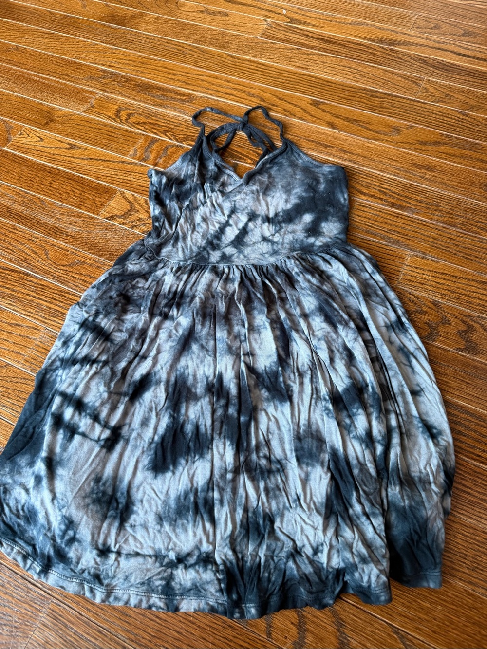 American Eagle Outfitters Black & Gray Tie-Dye Halter Mini Dress